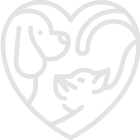 A stylized, grey dog and cat heart icon