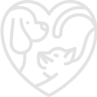 A stylized, grey dog and cat heart icon